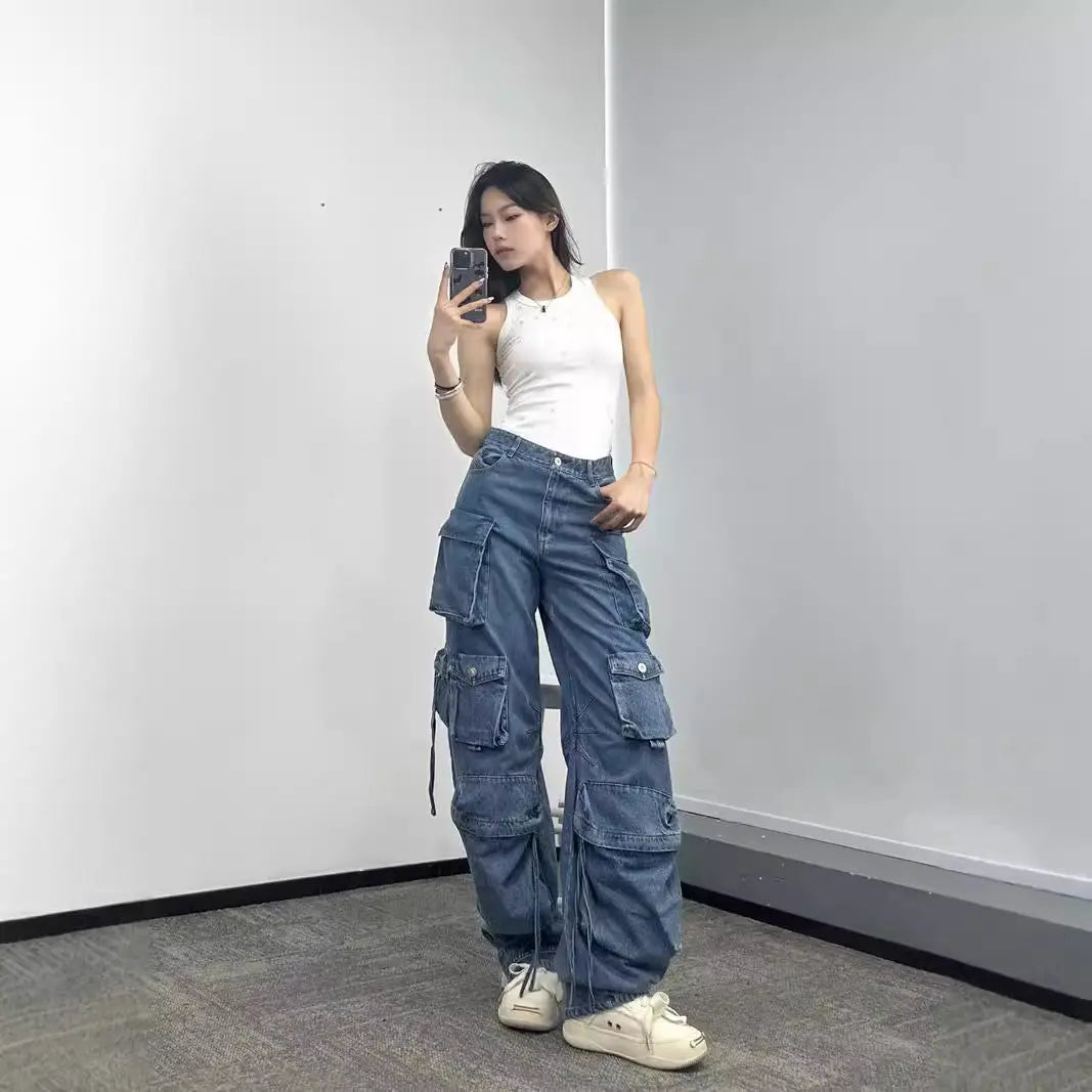 Women's Wide-leg Jeans With Multiple Pockets Nipaaj