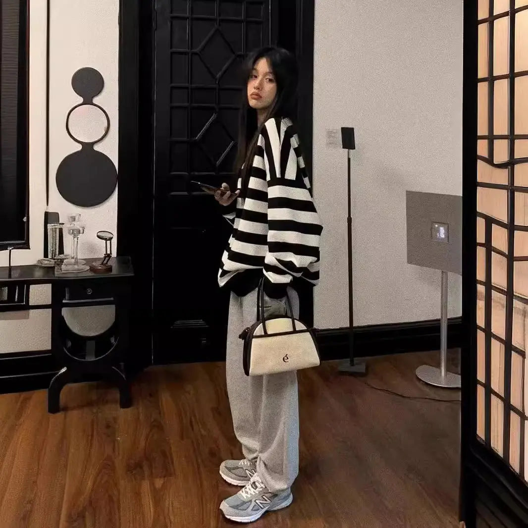 Fashion Striped Pullover Sweatshirt Women Nipaaj