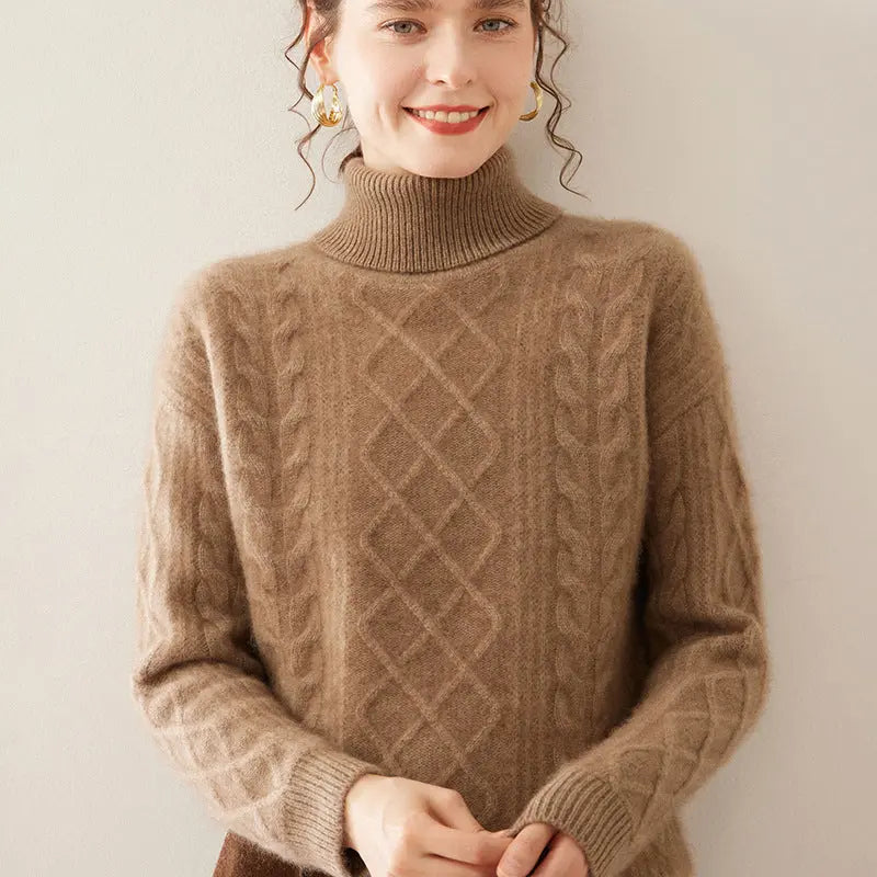 Women's High Lapel Cashmere Loose Lazy Sweater Three-strand Thickened Knitting Bottoming Shirt Top Nipaaj