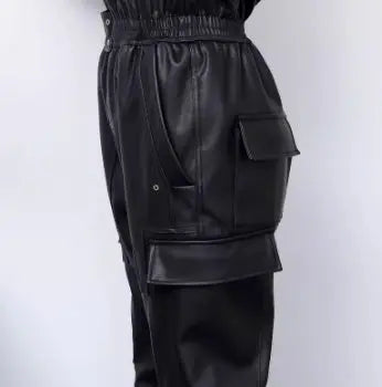 Unique And High-end Feeling, Slim Fitting Black PU Leather Work Suit And Jumpsuit For Women null