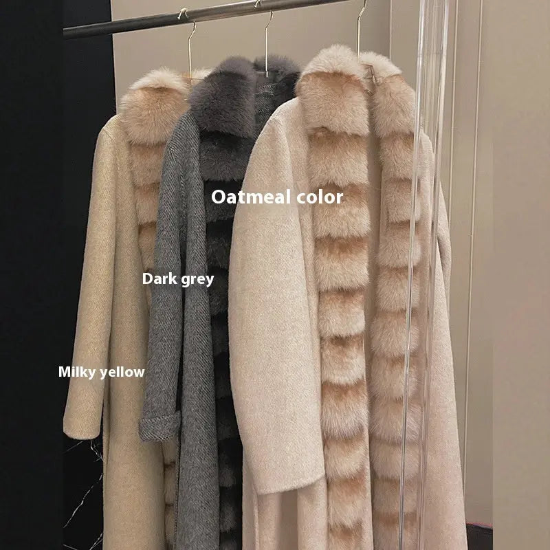 Alpaca Fleecefiber Coat Detachable Fox Fur Collar null