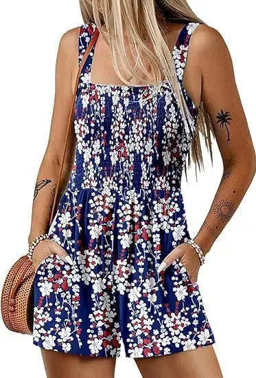 Flower Print Shorts Jumpsuit Summer Fashion Sleeveless Beach Bodysuit null