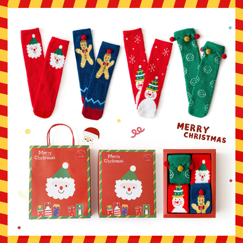 Parent-child Christmas Socks Gift Box Thickened Half Velvet