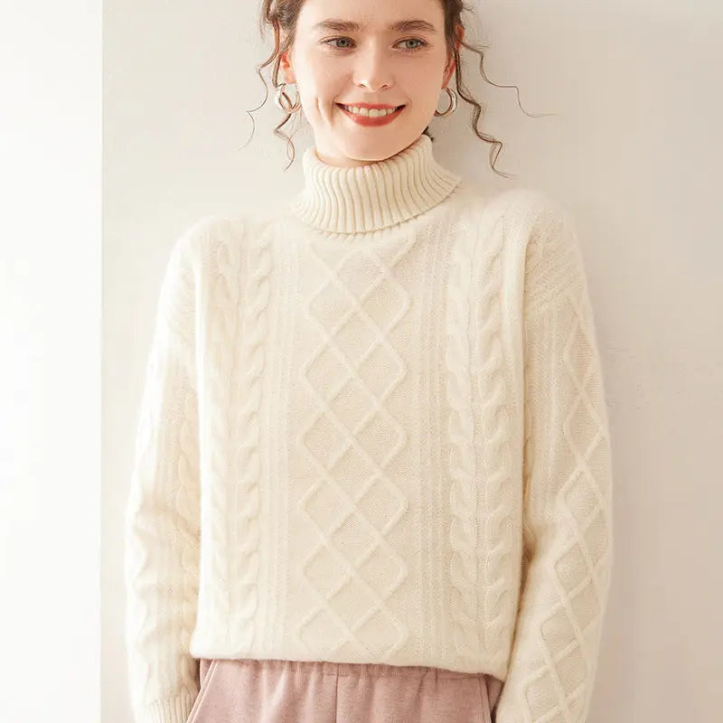 Women's High Lapel Cashmere Loose Lazy Sweater Three-strand Thickened Knitting Bottoming Shirt Top Nipaaj