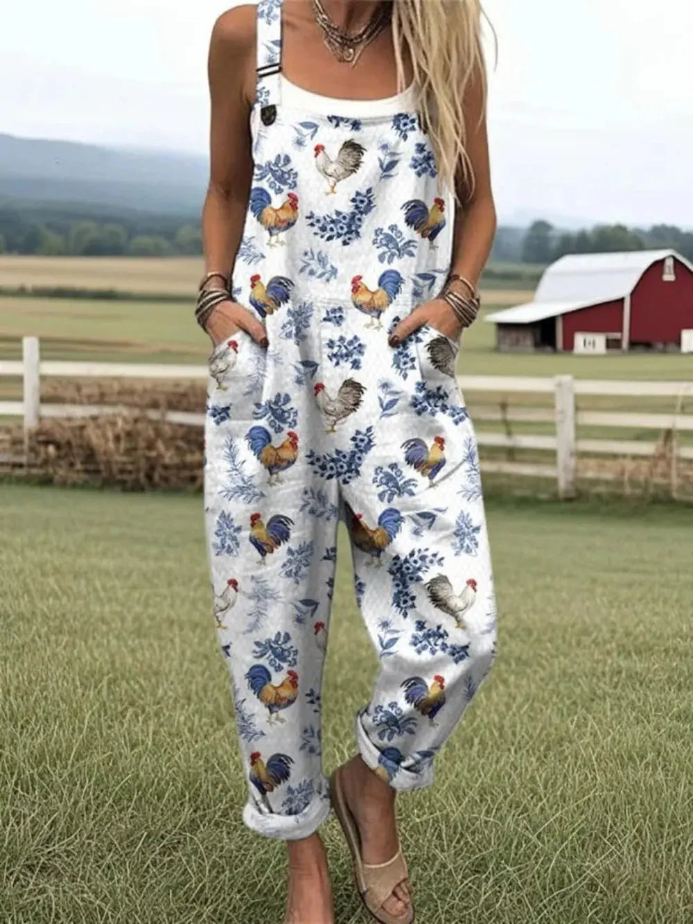 Women's Summer Digital Printing Button Casual Suspender Trousers null