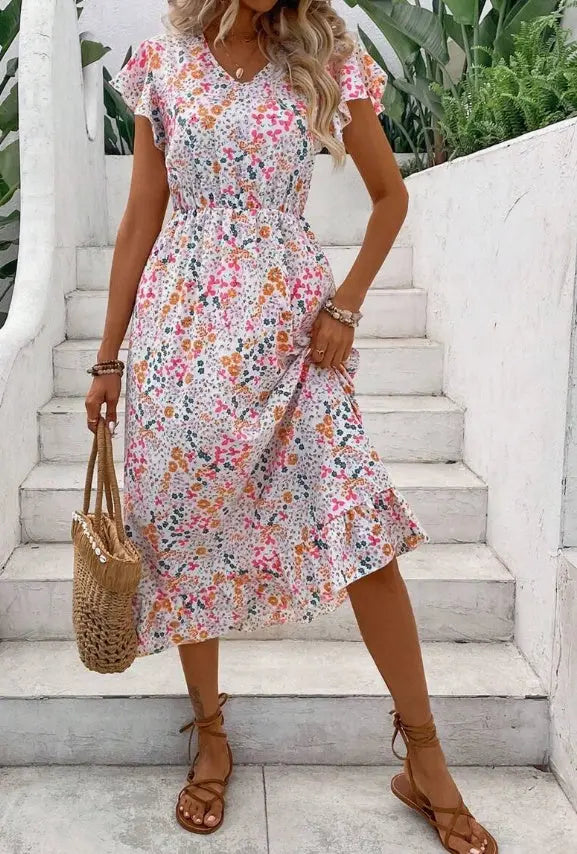 Print V-neck Dress For Women null