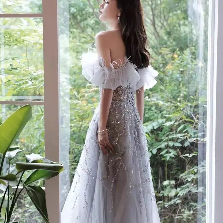 Off-shoulder Annual Conference Host Engagement Dress Nipaaj