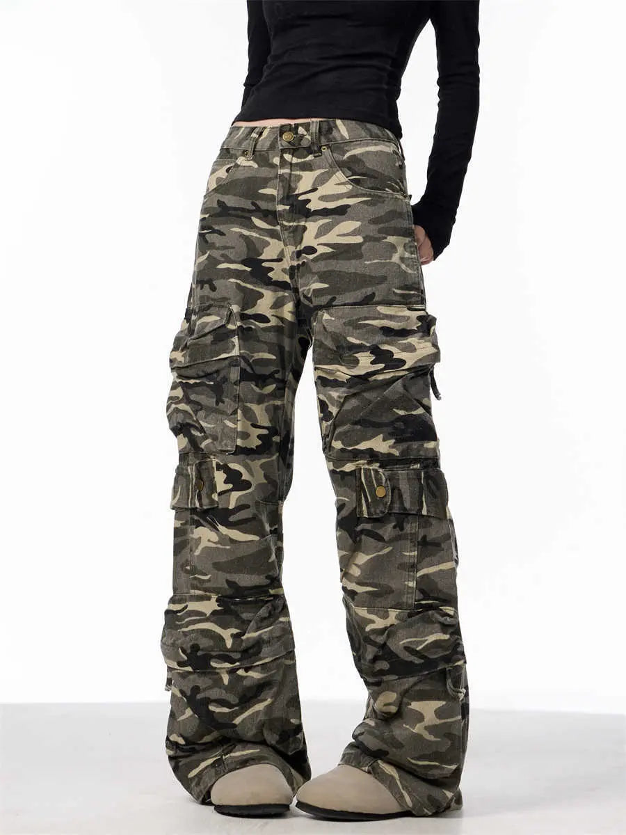 Camouflage Cargo Pants Women's Loose Wide Leg Jeans Nipaaj