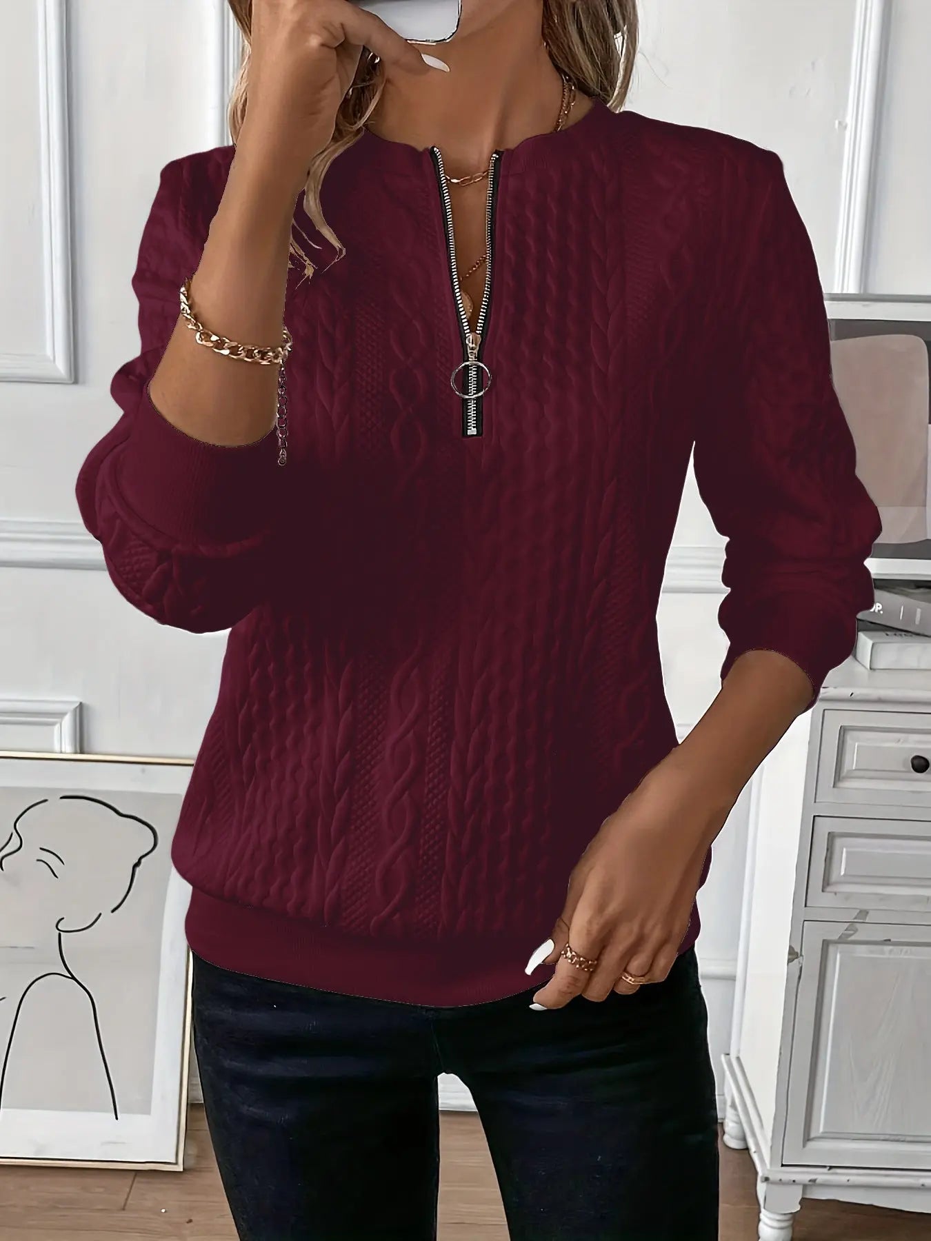 Short Women's Clothing With Zipper Sweater Long Sleeve null
