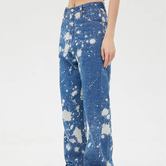 Women's Tie Dye Wash Printed Straight Fit Jeans Nipaaj