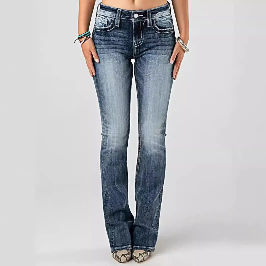 European And American Ladies Heavy Industry Washing Stretch Denim Trousers Nipaaj