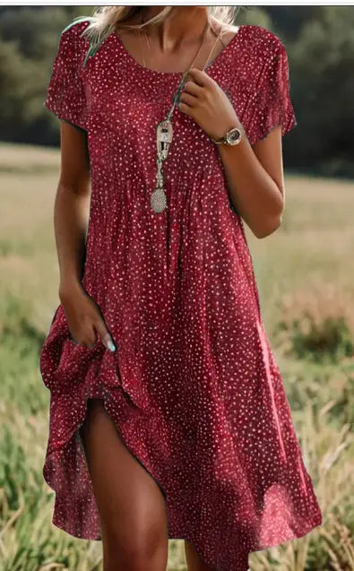 Women's Artistic Ethnic Style Scoop Mid-length Dress null