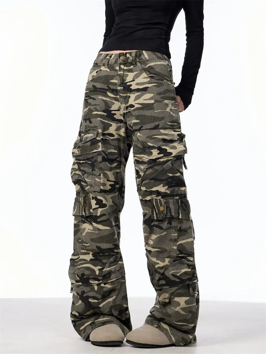 Retro Design Camouflage Cargo Pants Women Nipaaj