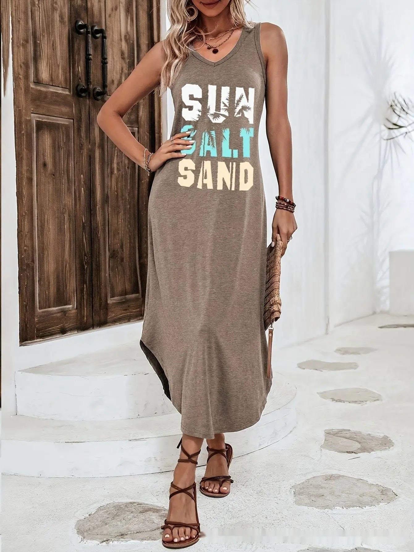 Sun Salt Sand Printed Knitted Dress Women's Vest Long Skirt null