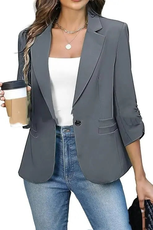 Solid Color Lightweight Slim Suit Jacket null