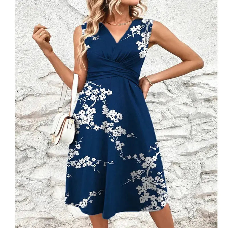 Printed Cross V-neck Sleeveless Women's Dress null