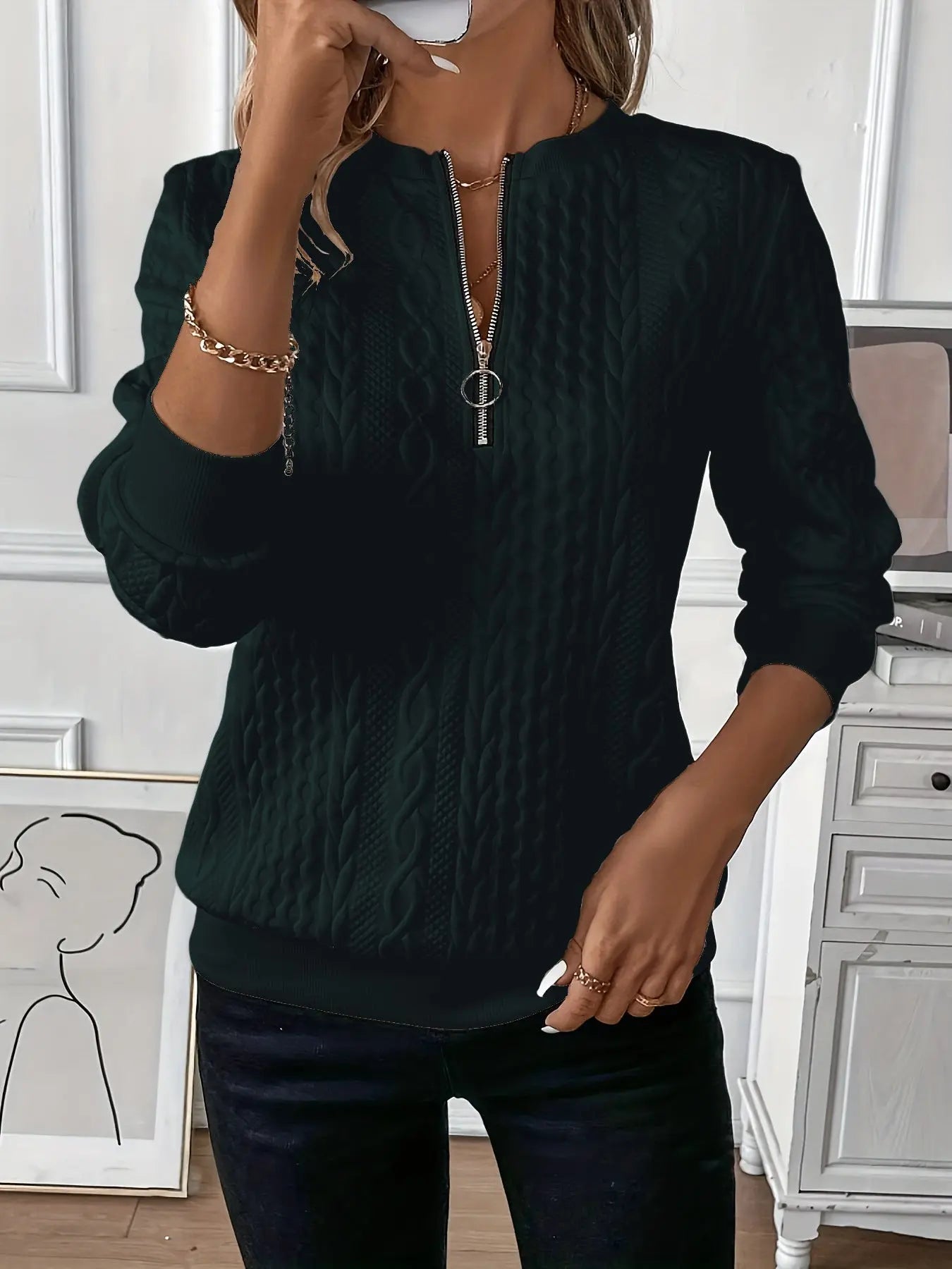 Short Women's Clothing With Zipper Sweater Long Sleeve null
