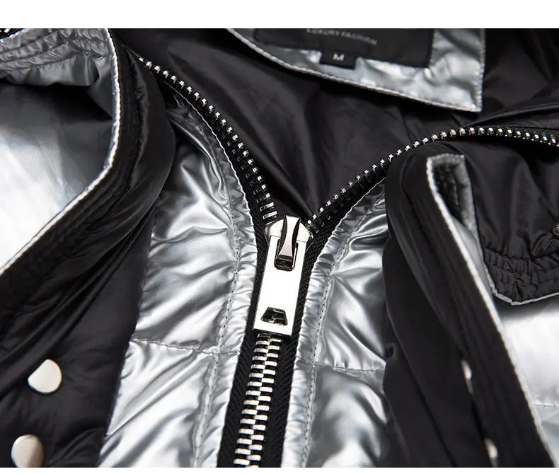 Couples Laser Glossy Thickened Loose Mid Length Down Jacket null
