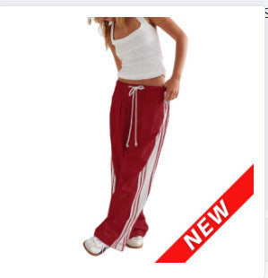 2025 Summer European And American Foreign Trade Women's Clothing New Side Striped Straight-leg Pants Women's Retro Sports Style Loose Temperament Casual Pants