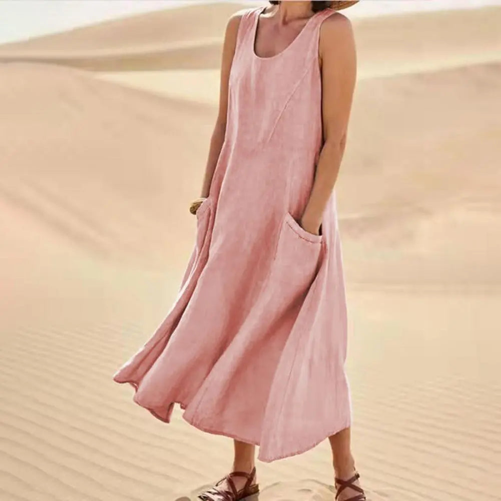 Summer Sleeveless Long Dress With Pockets Fashion Casual Loose Dresses Women's Clothing null