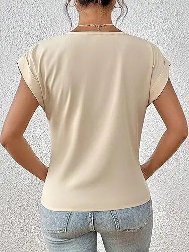 Fashion V-neck Short-sleeve T-shirt Summer Casual Irregular Knot Top For Women Clothing Nipaaj