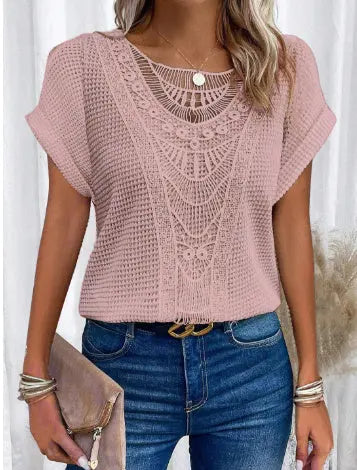 Summer Hollow Out Short-sleeved T-shirt Fashion Ethnic Style Tops Women's Clothing Nipaaj