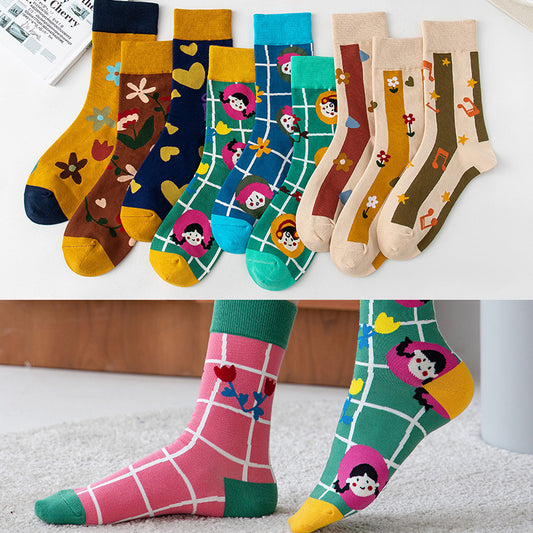 Women's Stockings Cartoon Asymmetry Cotton