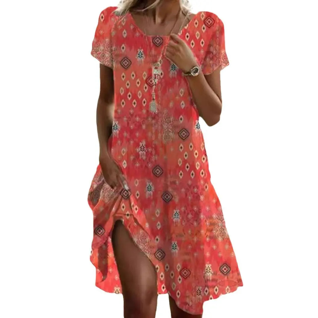 Women's Artistic Ethnic Style Scoop Mid-length Dress null
