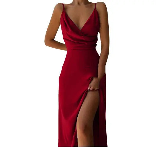 V-neck Slit Sling Dress Summer Fashion Sexy Slim Suspender Dresses For Women Clothing null
