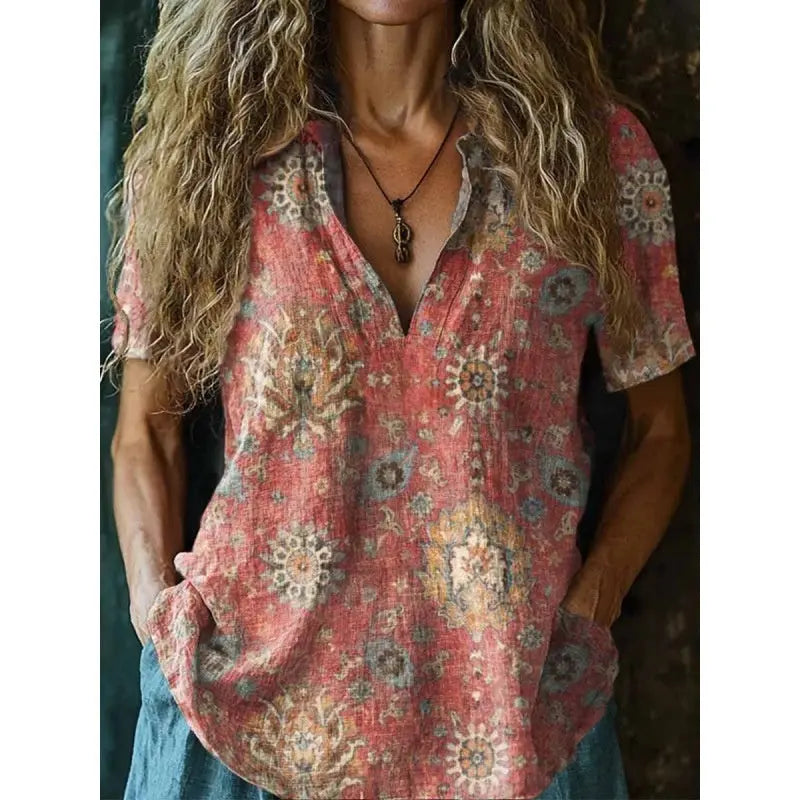 3D Printed Women's Spring And Summer Loose V-neck Short Sleeve Top null