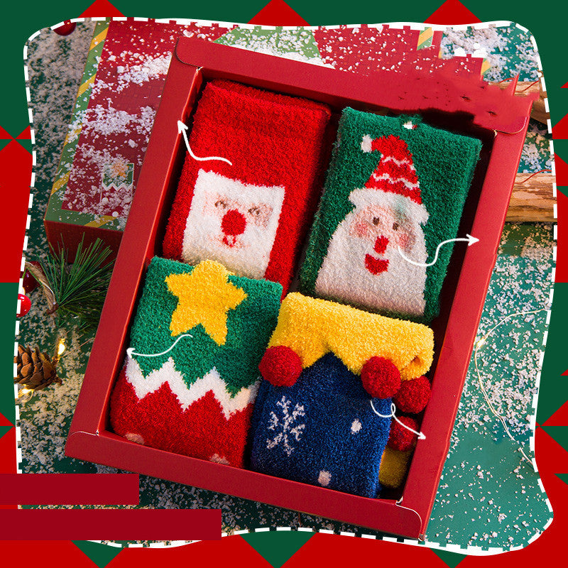 Parent-child Christmas Socks Gift Box Thickened Half Velvet