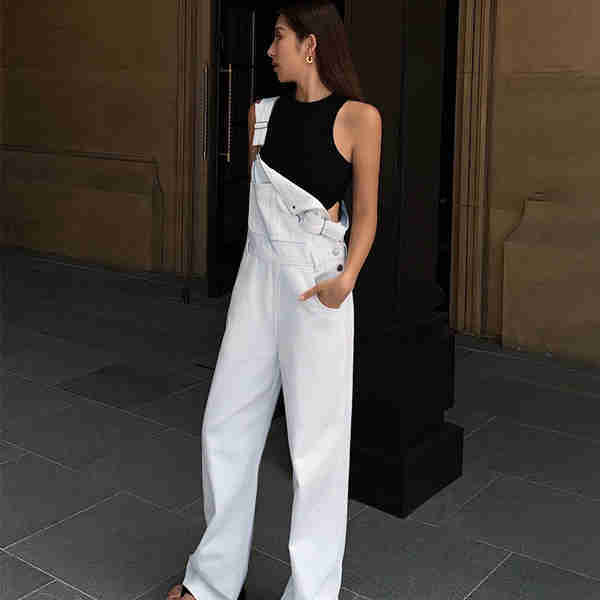 Korean Style Loose Straight Jumpsuit Mopping Wide Leg Pants null