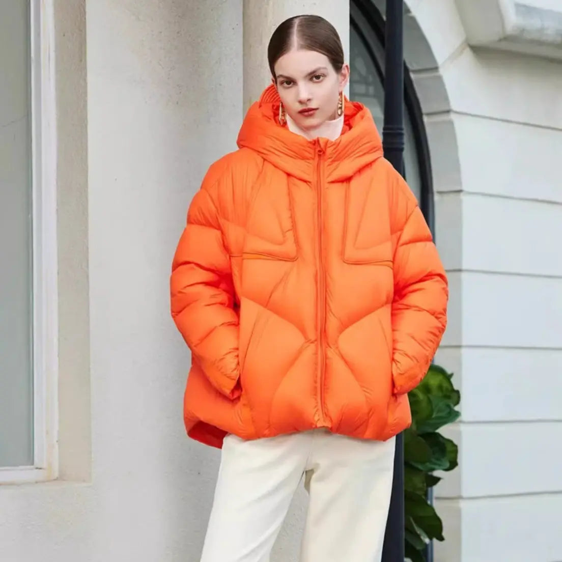 Short White Duck Down Hooded Down Jacket Women null