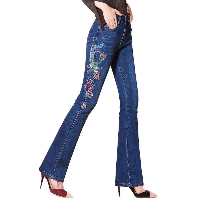 Women's Embroidered Skinny Jeans New High Waist Trousers Nipaaj