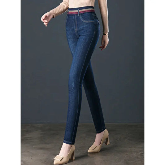 Elastic Waist Autumn And Winter Plus Velvet Padded Jeans Nipaaj