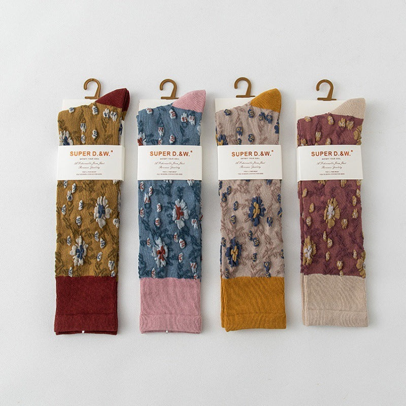 Female Pure Cotton Net Red Socks Plant Flowers