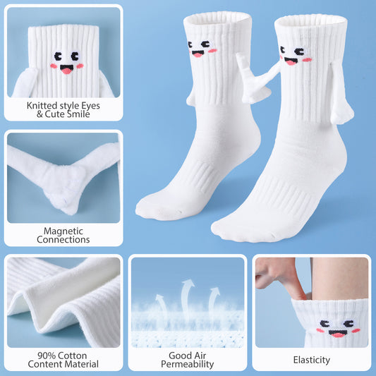 2Pairs Kids  Mom Dad Hand In Hand Smile Sock  Family Magnetic Hand Holding Socks,  Birthday Funny Gag Crazy Sock Day Gifts Mom Dad Child