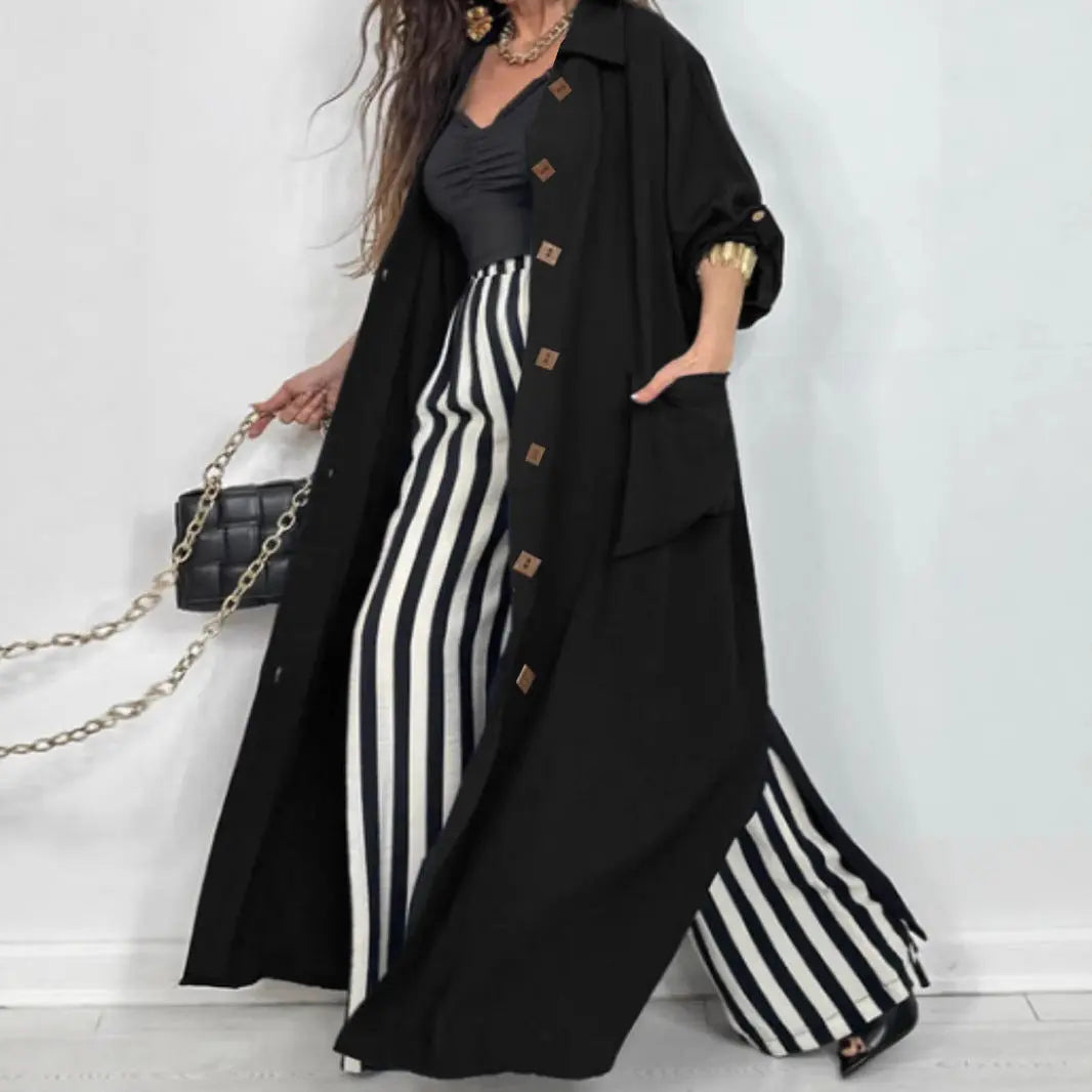 Long Below The Knee Trendy Solid Color Women's Trench Coat null