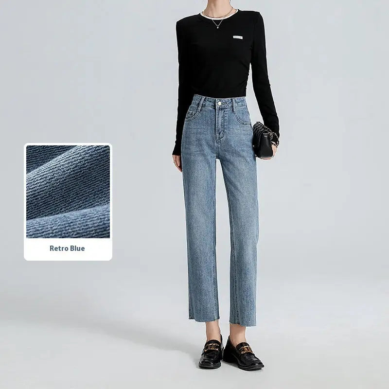 Burr Straight Ankle-length Pants Small Stretchy High Waist Slimming Commuter Nipaaj