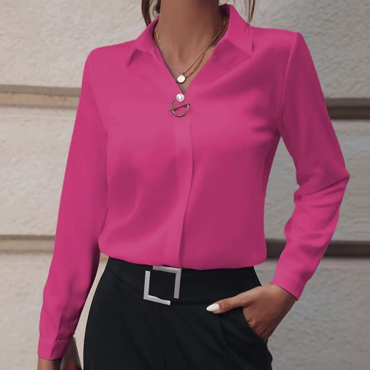 Commuter Women's Shirt Versatile Simple Solid Color Long Sleeve Mid-length Plus Size null