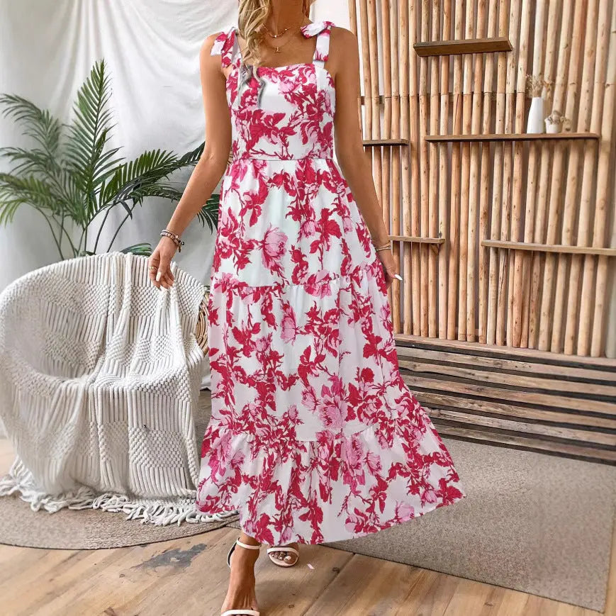 Sexy Sleeveless Lace Printing Fashion Midi Dress null