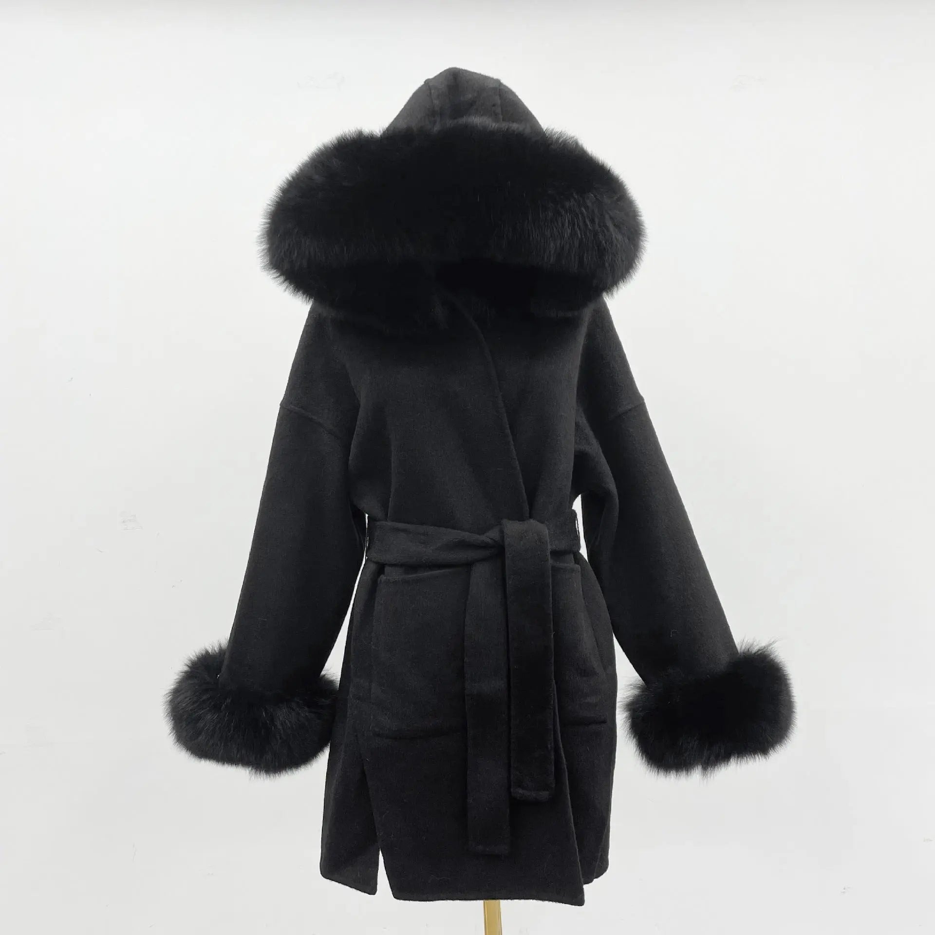 Oversized Fur Collar Hood Double-sided Woolen Coat null