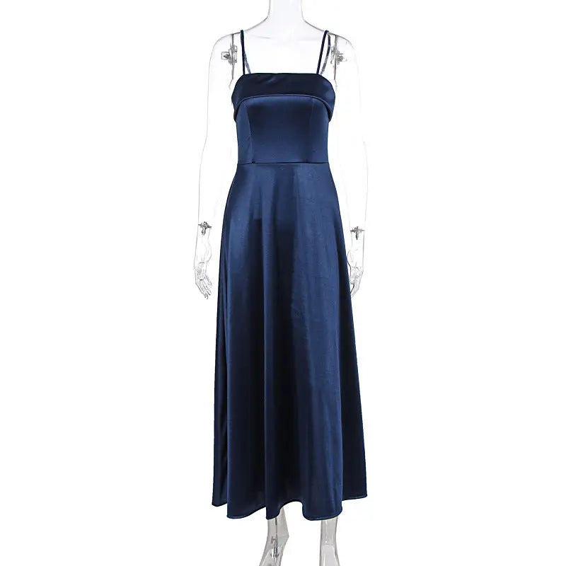 Solid Color Sexy Sleeveless Backless Tube Top Waist Long Dress null