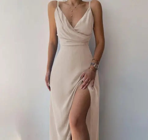 V-neck Slit Sling Dress Summer Fashion Sexy Slim Suspender Dresses For Women Clothing null