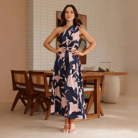Women's Fashion Printed Shoulder Long Dress Nipaaj