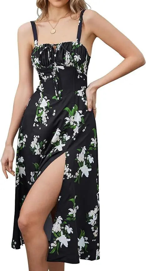 Mid-length Corset Elegant Slit Lace-up Women's Outing Leisure Dress null