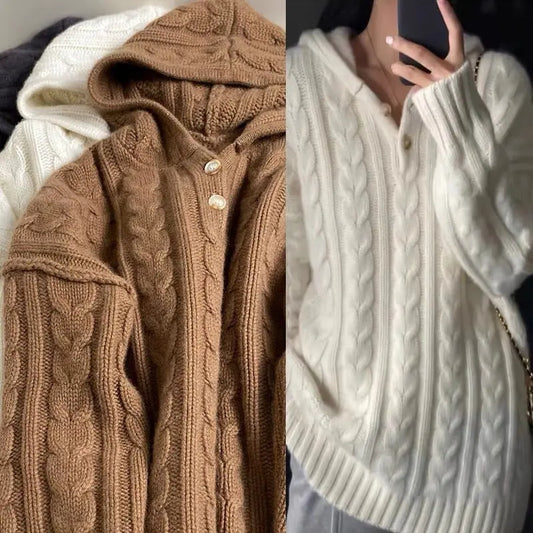Heavy European Goods Cashmere Sweater Women's Hooded Sweater Loose Pullover Nipaaj