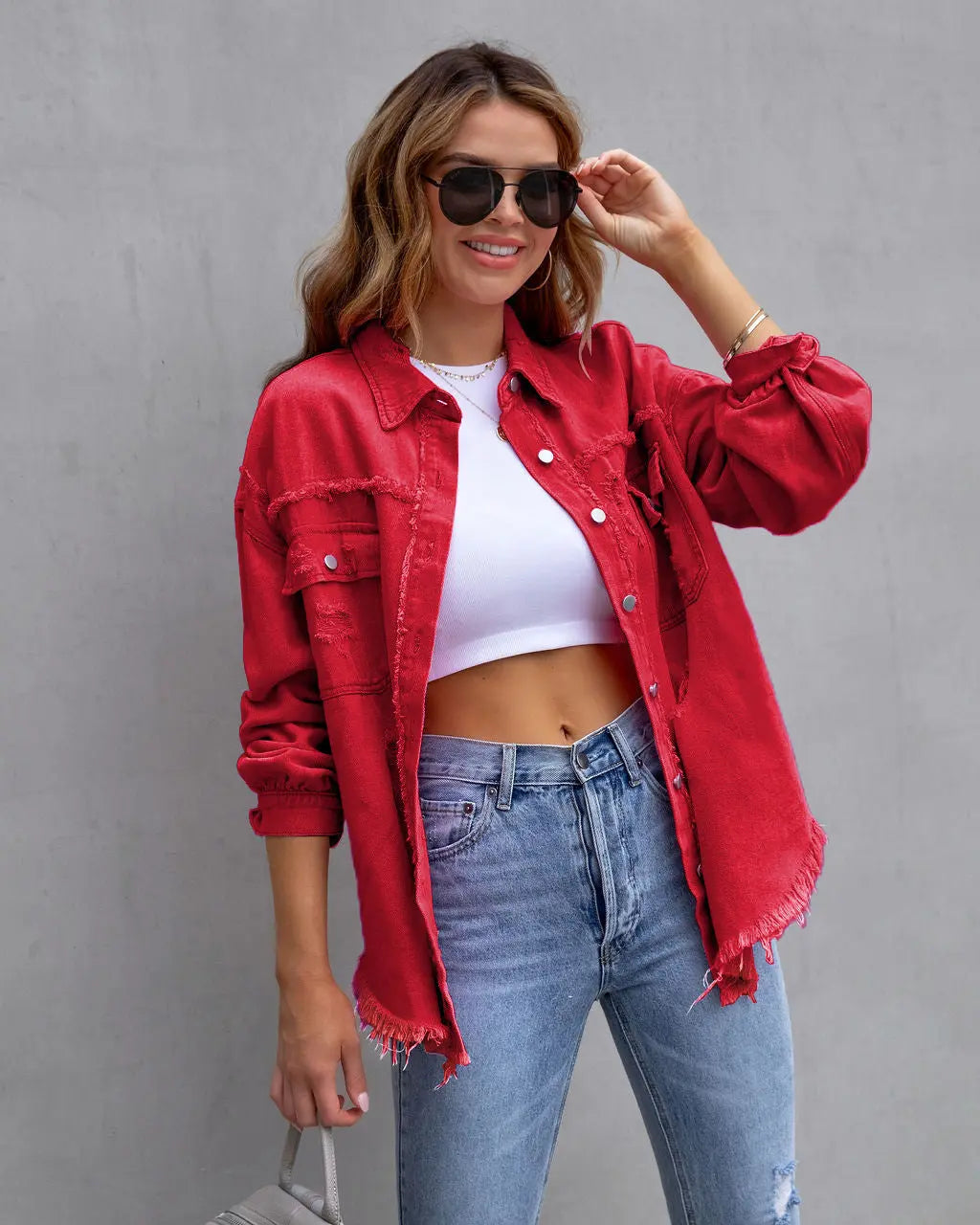 Fashion Ripped Shirt Jacket Female Autumn And Spring Casual Tops Womens Clothing null
