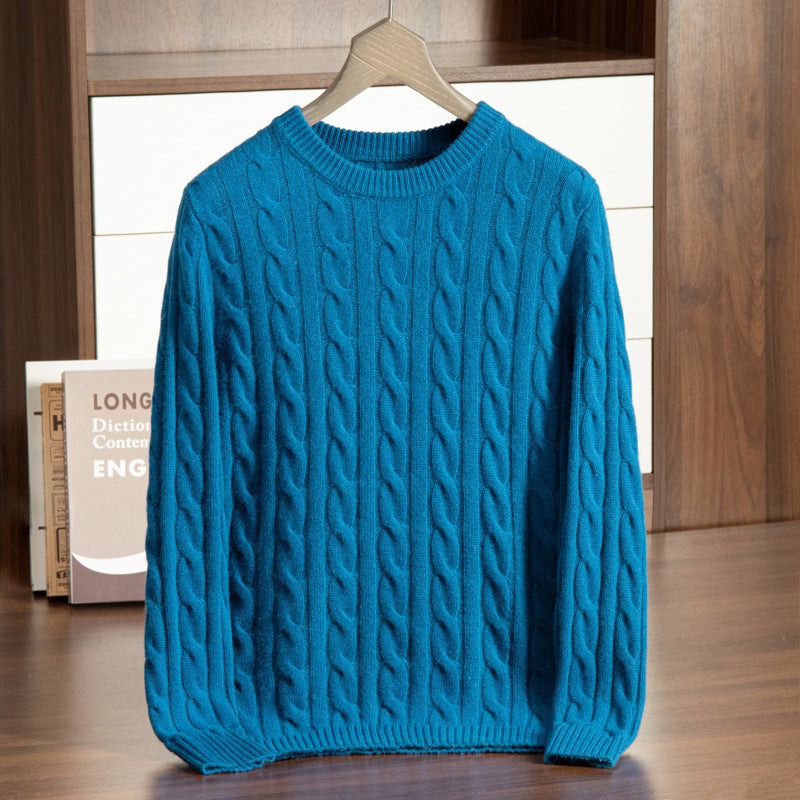 Pure Cashmere Shirt Men's Round Neck Three-strand Thickening