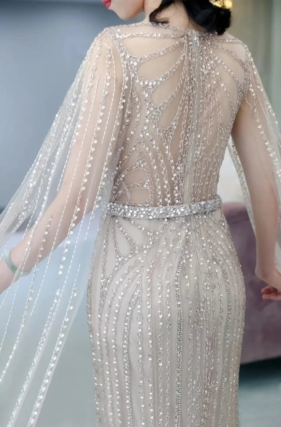 Fishtail Zipper Floating Sleeve Long Host Dress Nipaaj